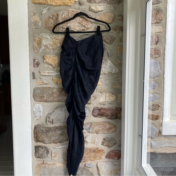 KHAITE Louie Gathered Satin Sarong Midi Skirt Black MSRP $820 Womens 4 - Picture 9 of 16